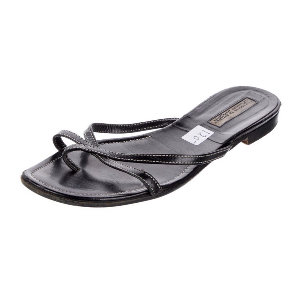 Manolo Blahnik Black Leather Sandal